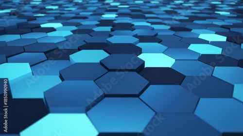 Abstract blue 3d vector hexagon background. Geometric random waving motion design business background