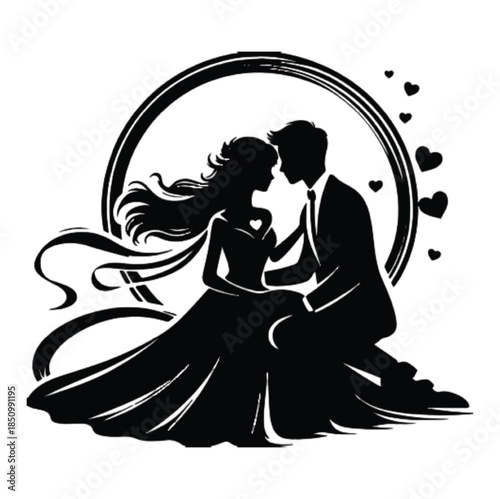 Elegant Couple Silhouette in Romantic Frame