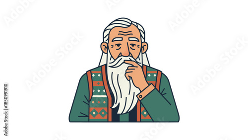 Elderly man with long white beard and thoughtful expression.