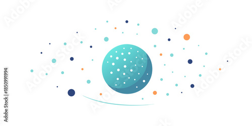 A mesmerizing cosmic scene with a large, textured turquoise sphere at its center, surrounded by a nebula of tiny, sparkling stars and planets in shades of blue and orange