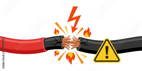 Electrical short circuit causing spark and fire hazard symbol