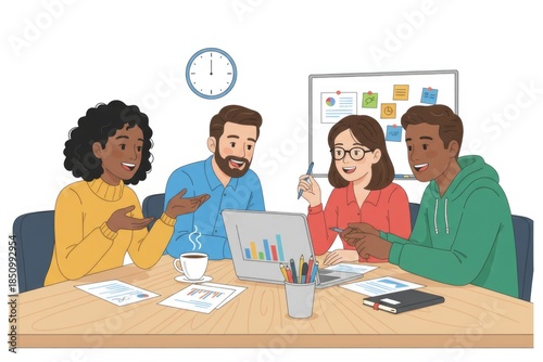 Diverse Team Collaborating Happily in Modern Office Meeting