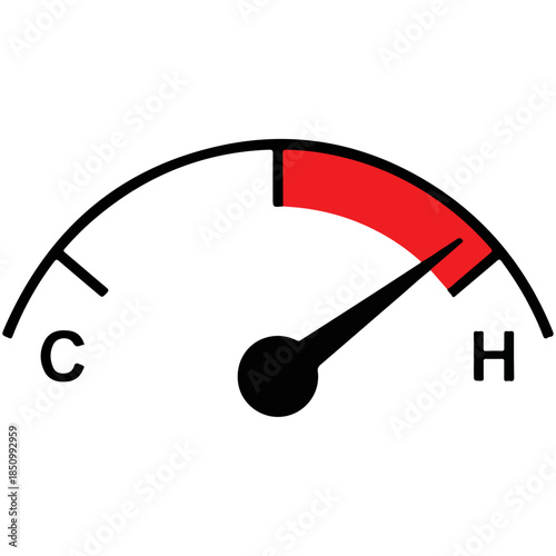 Fuel gauge indicator with high red zone.