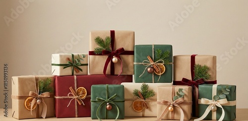 Wrapped Christmas Gifts and Decorations