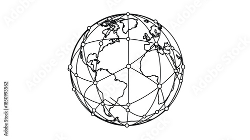 A detailed sketch of the earth displaying continents lines and connected points