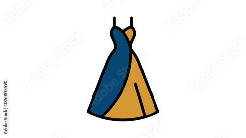 Elegant Blue and Yellow Evening Gown Illustration.