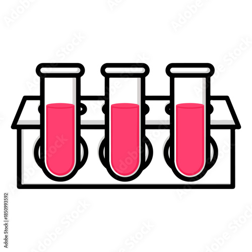 Three Pink Liquid Test Tubes In Rack.