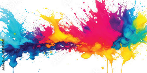 Dynamic Spectrum Ink Splash With  Colorful Paint Explosion with Fluid Drips. Abstract Rainbow Art for Creative Design, Marketing, and Modern Presentations.