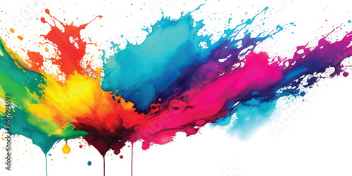Dynamic Spectrum Ink Splash With  Colorful Paint Explosion with Fluid Drips. Abstract Rainbow Art for Creative Design, Marketing, and Modern Presentations.