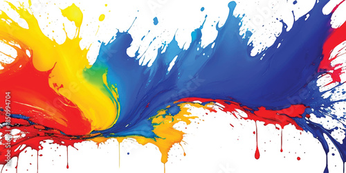 Dynamic Spectrum Ink Splash With  Colorful Paint Explosion with Fluid Drips. Abstract Rainbow Art for Creative Design, Marketing, and Modern Presentations.