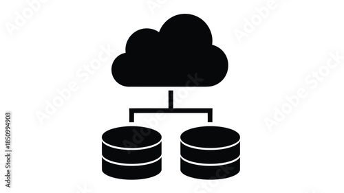Cloud computing icon depicting data storage and network connectivity with two cylinders