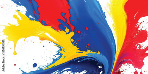 Vibrant Multi-Color Paint Explosion With Rainbow Ink Splash & Fluid Drips on White. Dynamic Abstract Art for Creative Marketing and Modern Digital Projects.