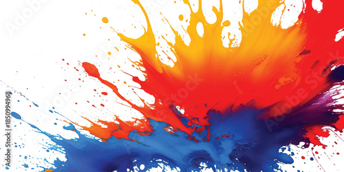 Vibrant Multi-Color Paint Explosion With Rainbow Ink Splash & Fluid Drips on White. Dynamic Abstract Art for Creative Marketing and Modern Digital Projects.
