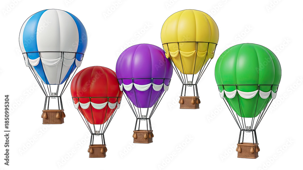Obraz premium Colorful Hot Air Balloons Floating on White Background