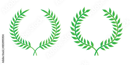 Green laurel wreath. Green silhouette laurel foliate wreaths, award, achievement, chaplet, heraldry, nobility. Green leaf silhouette