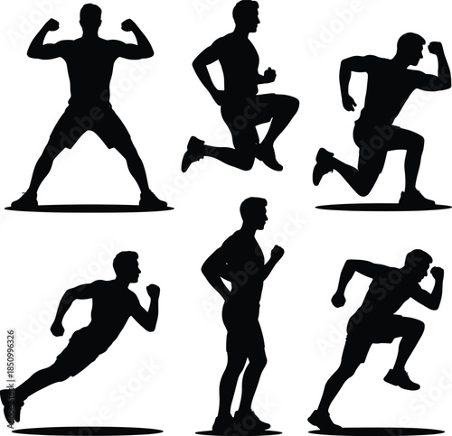 Set of Male Fitness and Running Silhouettes runner