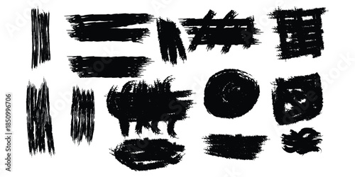 A collection of abstract black brushstrokes on a white background