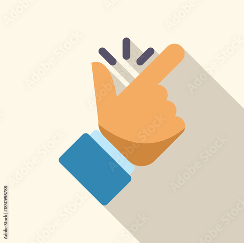 Hand snapping fingers creating sparkles, easy and quick action, flat design with long shadow