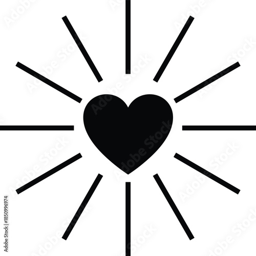 Modern outline symbol showing a heartbeat with sunburst rays to denote specialized healthcare care, charitable giving, romantic inspiration, and vibrant life force in professional media.