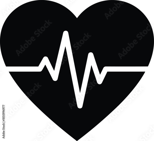 Modern flat symbol showing a pulse rhythm inside a heart to denote specialized cardiology care, emergency medical services, and vital sign status monitoring.