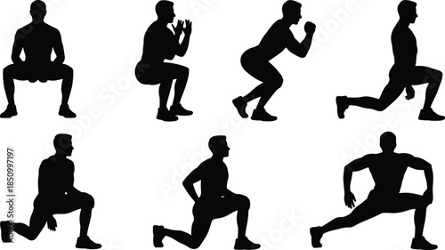 Male Silhouette Workout Poses Squats and Lunges fitness