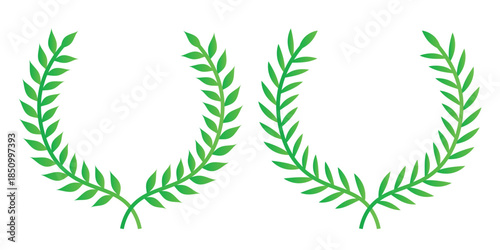 Green laurel wreath. Green silhouette laurel foliate wreaths, award, achievement, chaplet, heraldry, nobility. Green leaf silhouette