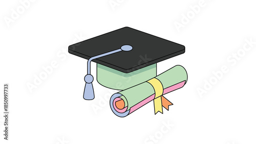Graduation Cap and Diploma Icon Representing Academic Achievement.