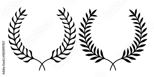 Set of circular laurel wreath. Emblem floral Greek branch of oak leaves, eucalyptus leaf, Wheat, winner award, champion medal, swirls, twigs and flower ornaments vector