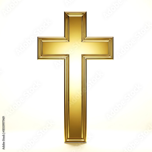 Golden Christian cross symbol on white background, representing faith and spirituality