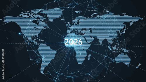 Global network connections map for 2026 with futuristic lines
