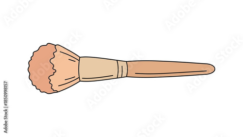 Hand drawn illustration of a makeup brush with wooden handle.