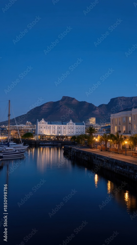 Obraz premium Scenic Evening View of Victoria and Alfred Waterfront in Cape Town, South Africa