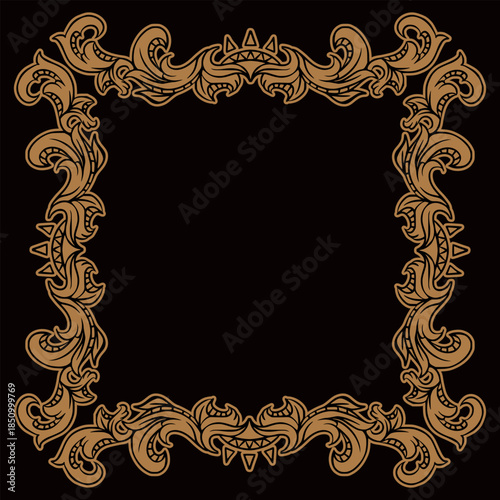 Classic vintage border element with isolate black background