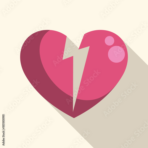Pink heart is breaking apart because of lightning bolt striking through center, representing heartbreak and difficult emotions