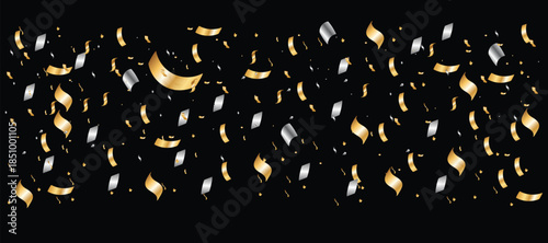 Falling gold and silver confetti on celebration party concept