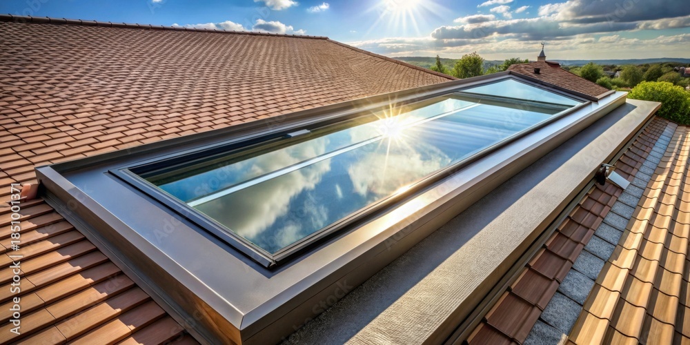 Fototapeta premium Modern Skylight on Rooftop with Reflection and Scenic View
