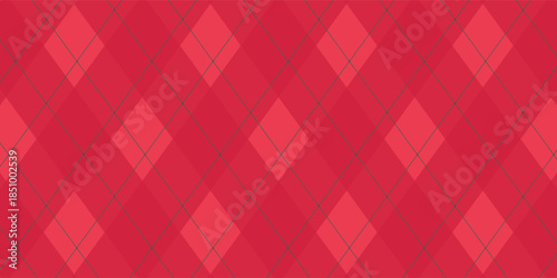 Natal rhombus pola mulus. Tekstur kotak merah Natal dengan garis emas. Argyle geometric berlian pola abstrak. Bungkus desain Natal dalam kotak. Ilustrasi vektor diisolasi pada latar belakang merah.