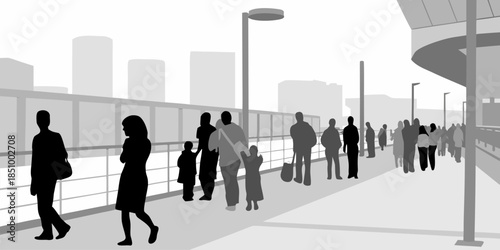 Collection of People Silhouettes Waiting and Walking, Ideal for Urban Planning and Architectural Render