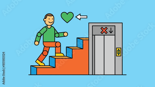 Man choosing stairs over elevator for health and well-being.