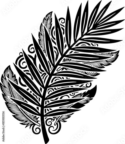 Stylized Hand Drawn Decorative Palm Leaf Illustration Design