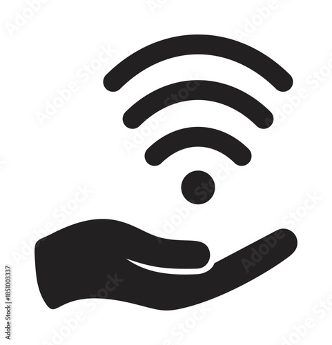 Hand holding wifi symbol vector, minimalist black icon on white background — stock vector