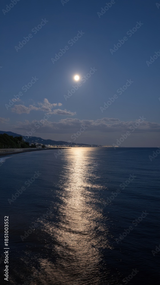Fototapeta premium Majestic Moonlight Reflection Over Calm Waters at Dusk