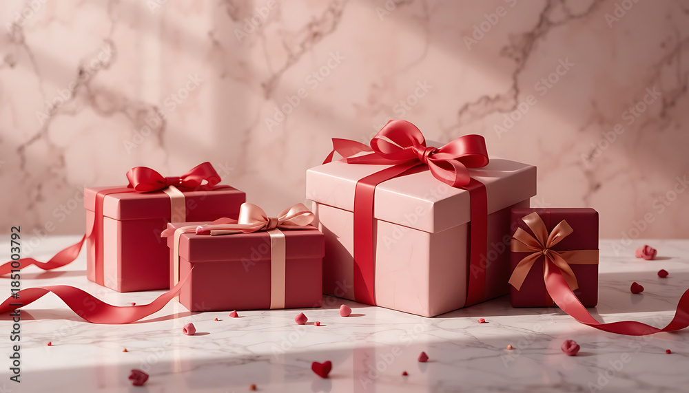 Obraz premium A vibrant red 3d gift box with a gold ribbon bow is a perfect surprise for a Christmas celebration, holiday birthday, or Valentine anniversary gift package isolated for a festive celebration