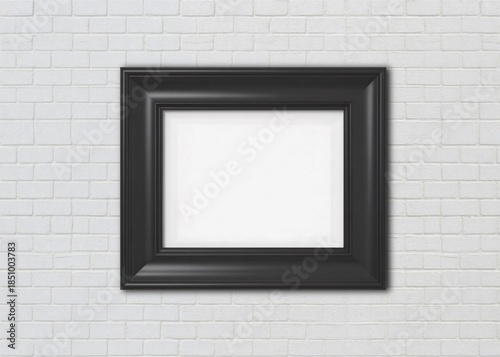 Elegant Black Picture Frame Mockup on White Brick Wall