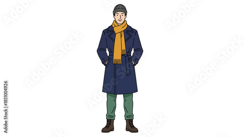 Man in Winter Clothing Standing Confidently.