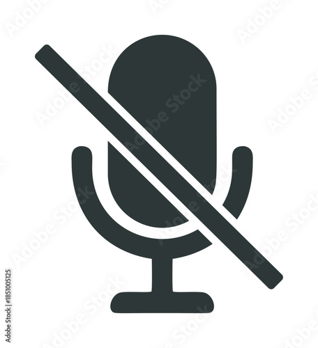 Microphone mute icon vector, bold black symbol with diagonal line — stock vector