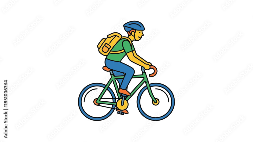 Fototapeta premium Man riding a bicycle with a backpack on his back.