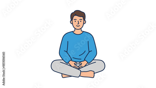 Man sitting in a meditative pose on a white background.