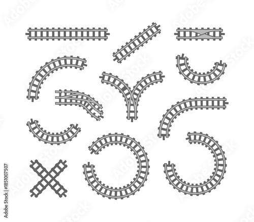 Train track elements creating various railway path shapes