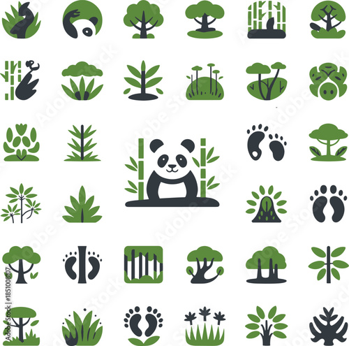Panda and nature conservation icons bamboo tree